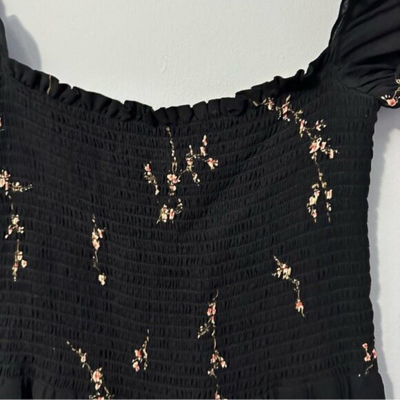 Reformation Black Floral Midi Dress XS Cottagecore Romantic Sustainable Chic - Picture 8 of 13
